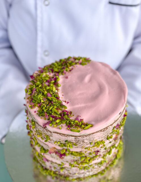 Pistachio, Rose & Raspberry Cake